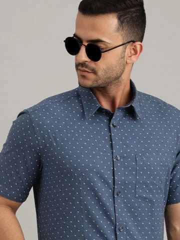 Men Printed Half Sleeve Cotton Shirt Modern Men's Geometric