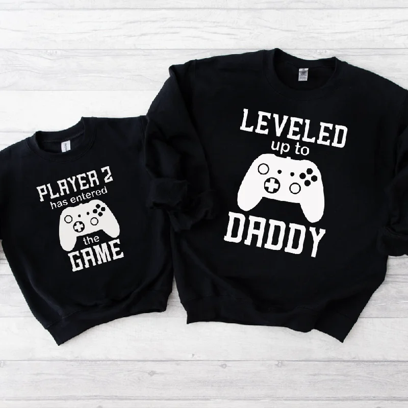 Leveled Up Daddy/Player 2 Matching Dad & kid Black Sweatshirt Artistic Men's Avant