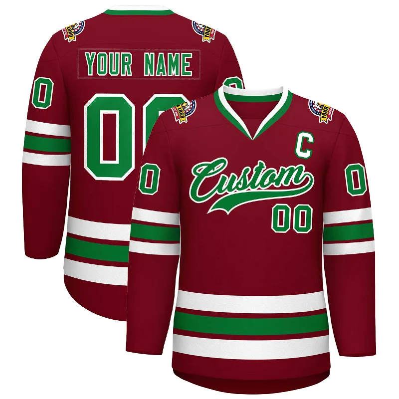 Custom Crimson Kelly Green-White Classic Style Hockey Jersey Casual Men's Loose