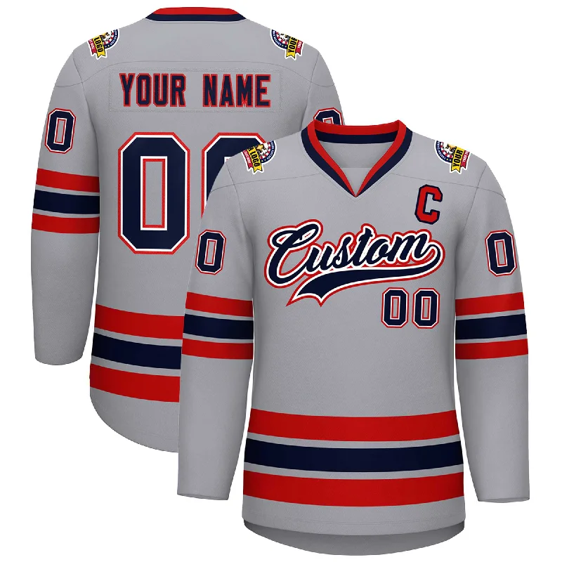 Custom Gray Navy White-Red Classic Style Hockey Jersey Dynamic Men's Glow