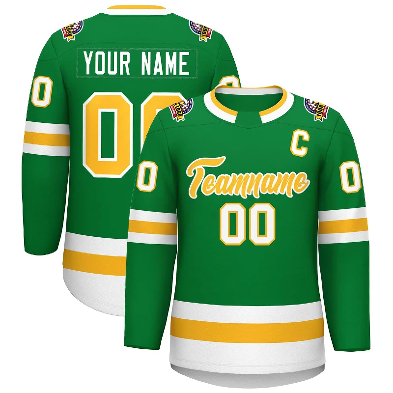 Custom Kelly Green Gold-White Classic Style Hockey Jersey Organic