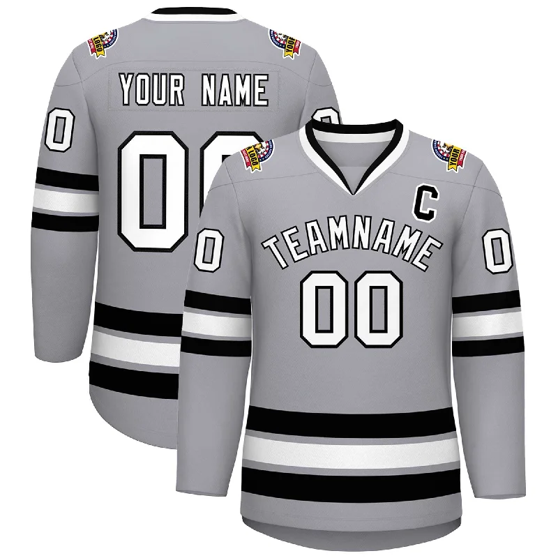 Custom Gray White-Black Classic Style Hockey Jersey Sleek Men's Metallic