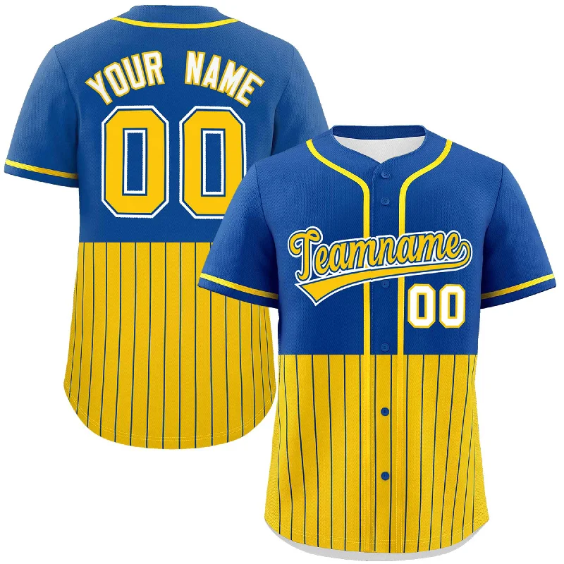 Custom Royal Gold Personalized Half Stripe Design Authentic Baseball Jersey Trendy Men's Oversized