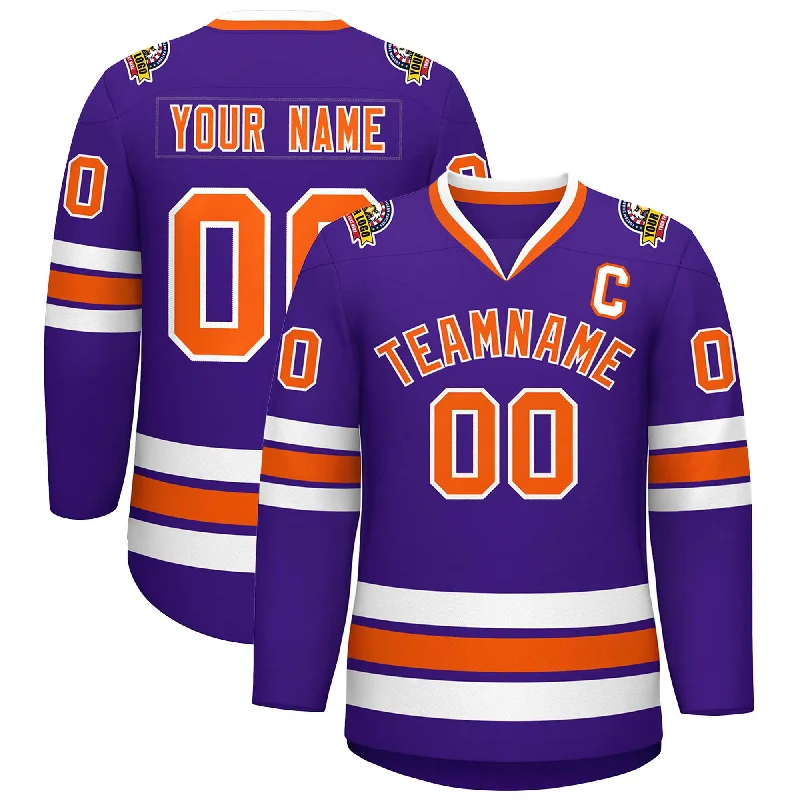 Custom Purple Orange-White Classic Style Hockey Jersey Preppy Men's College