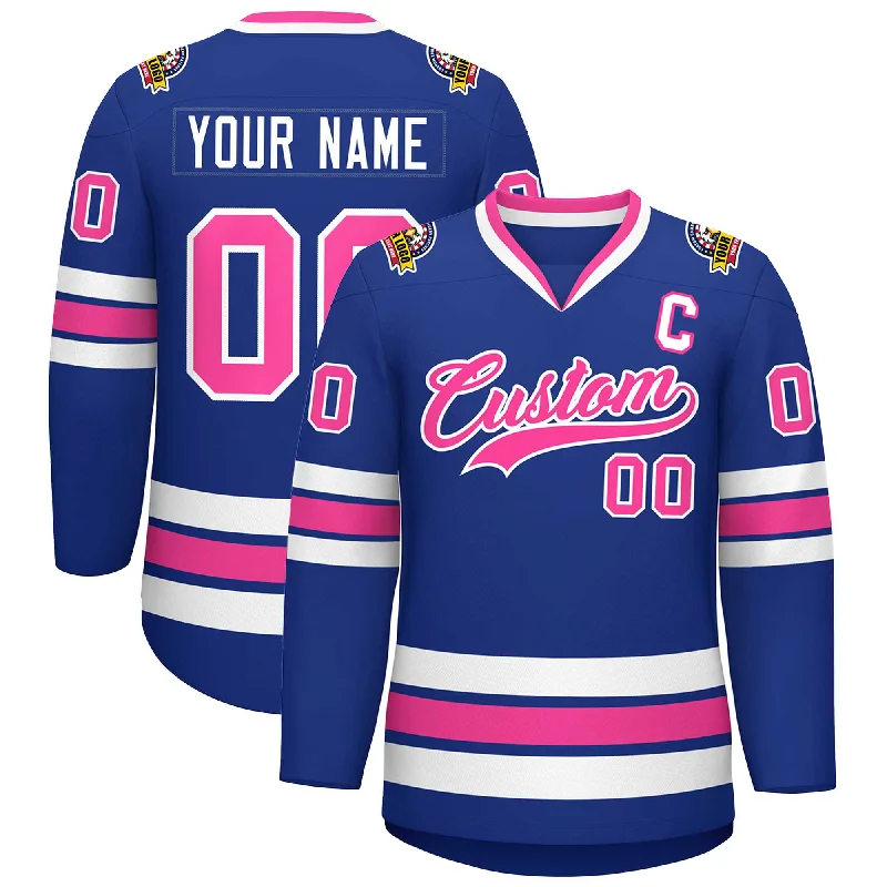 Custom Royal Pink-White Classic Style Hockey Jersey Elegant Men's Cashmere