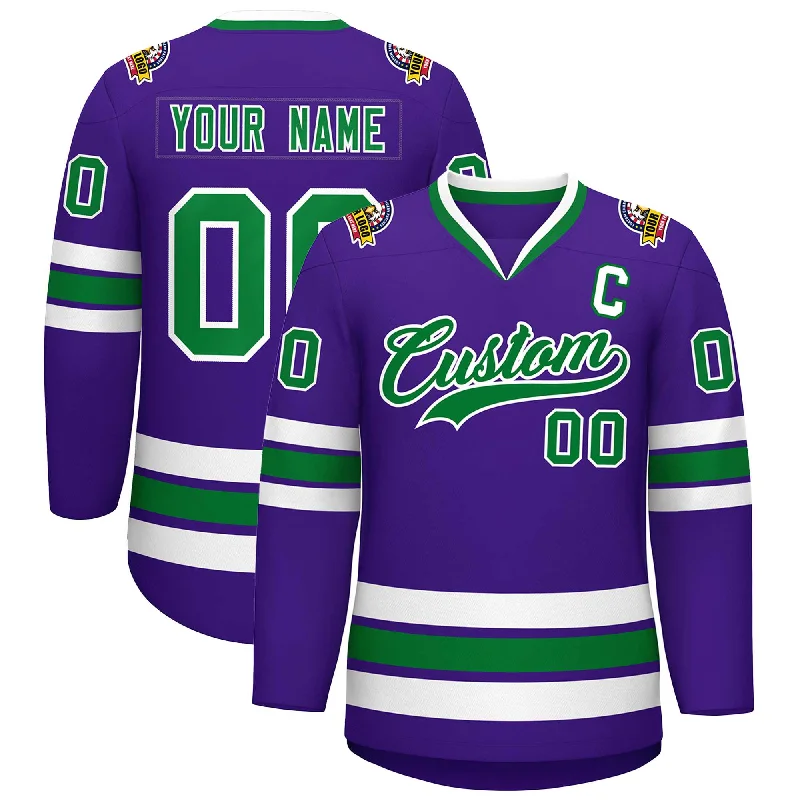 Custom Purple Kelly Green-White Classic Style Hockey Jersey Relaxed Men's Australian 