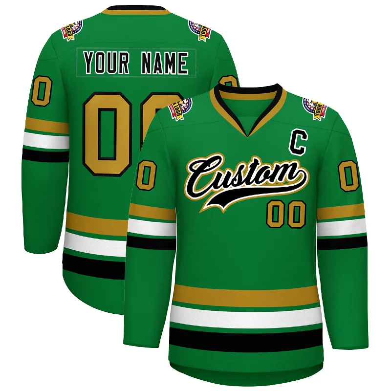 Custom Kelly Green Black White-Old Gold Classic Style Hockey Jersey Refined Men's Hand