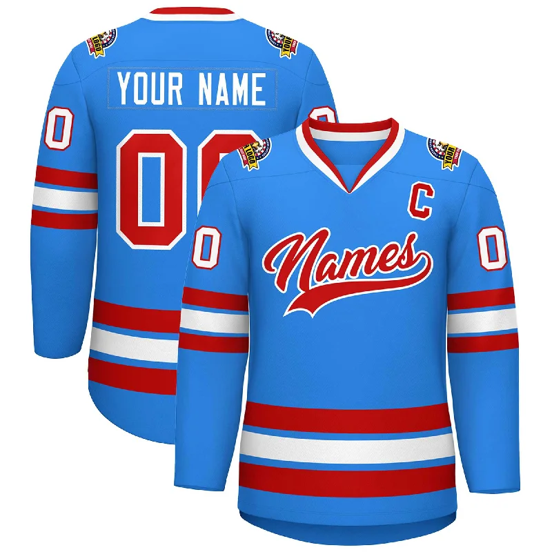 Custom Powder Blue Red-White Classic Style Hockey Jersey Modern Men's Tech