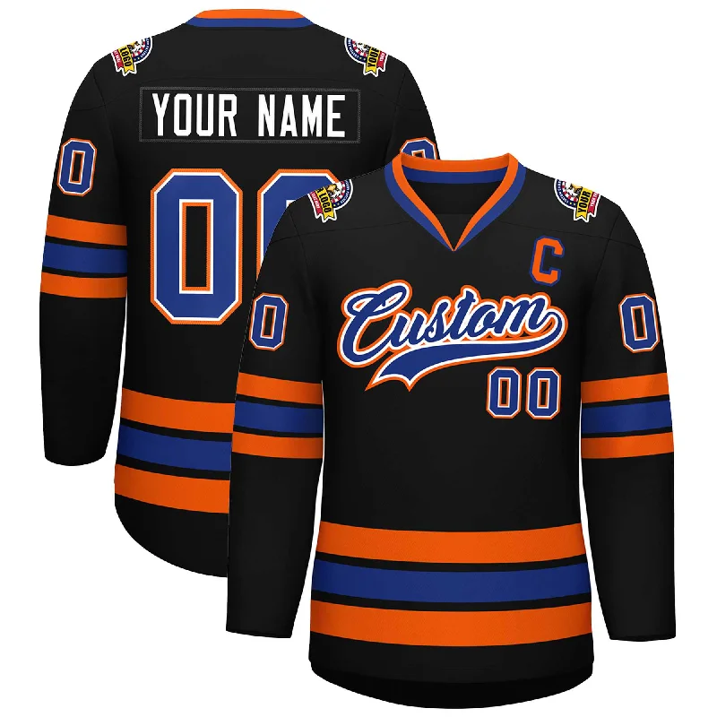 Custom Black Royal White-Orange Classic Style Hockey Jersey Polished Men's Silk