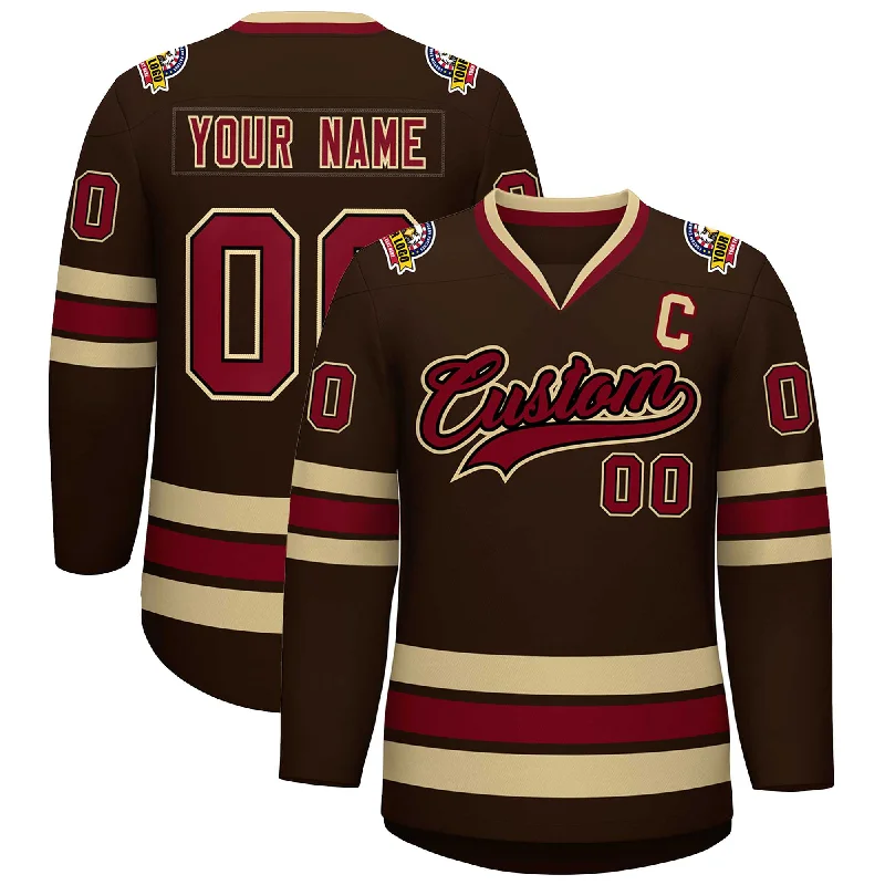 Custom Brown Crimson-Black Classic Style Hockey Jersey Business