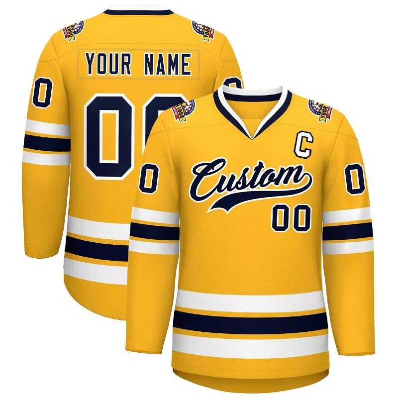 Custom Gold Navy-White Classic Style Hockey Jersey Traditional Men's Country