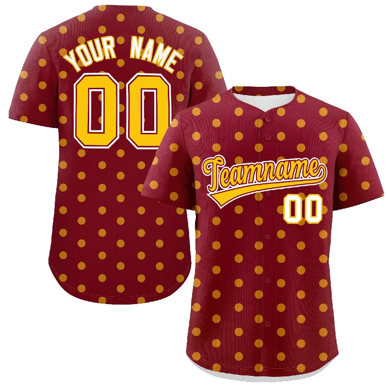 Custom Crimson Gold Personalized Polka Dot Graffiti Pattern Authentic Baseball Jersey Stylish Men's Neon