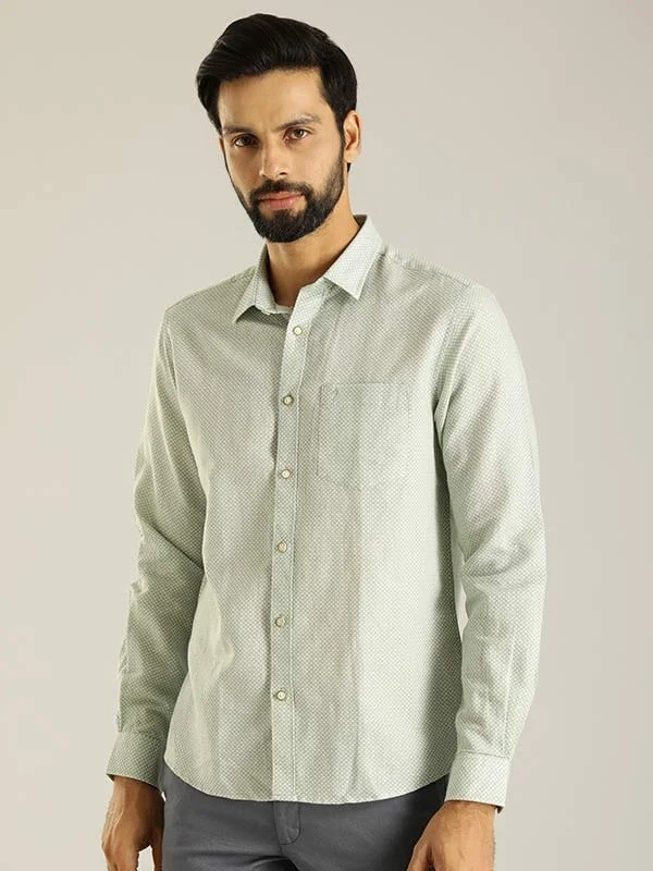 Men Printed Full Sleeve Linen Blend Shirt Casual Men's Short