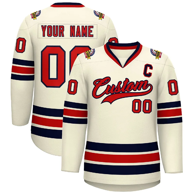 Custom Khaki Red-Navy Classic Style Hockey Jersey Classic Men's Pin