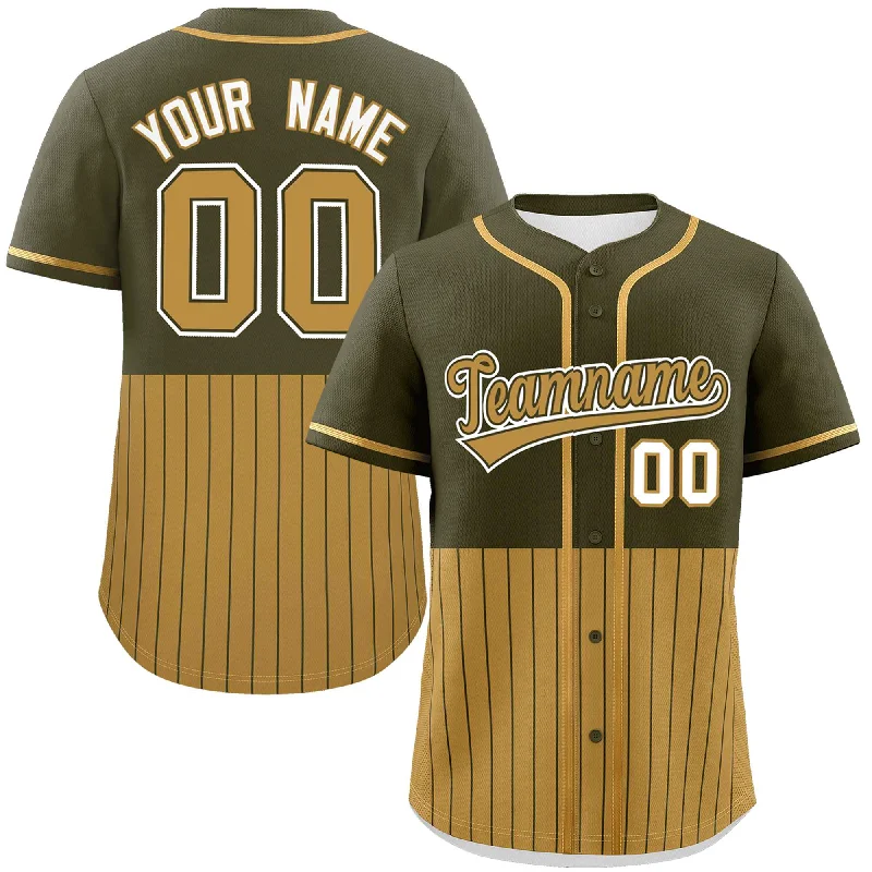 Custom Olive Old Gold Personalized Half Stripe Design Authentic Baseball Jersey Minimalist Men's Casual 