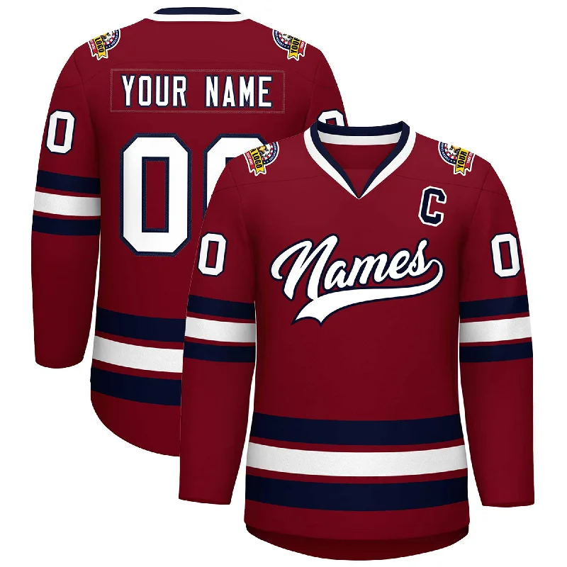 Custom Crimson White-Navy Classic Style Hockey Jersey Stylish Men's Neon