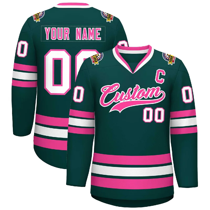 Custom Midnight Green Pink-White Classic Style Hockey Jersey Sophisticated Men's 