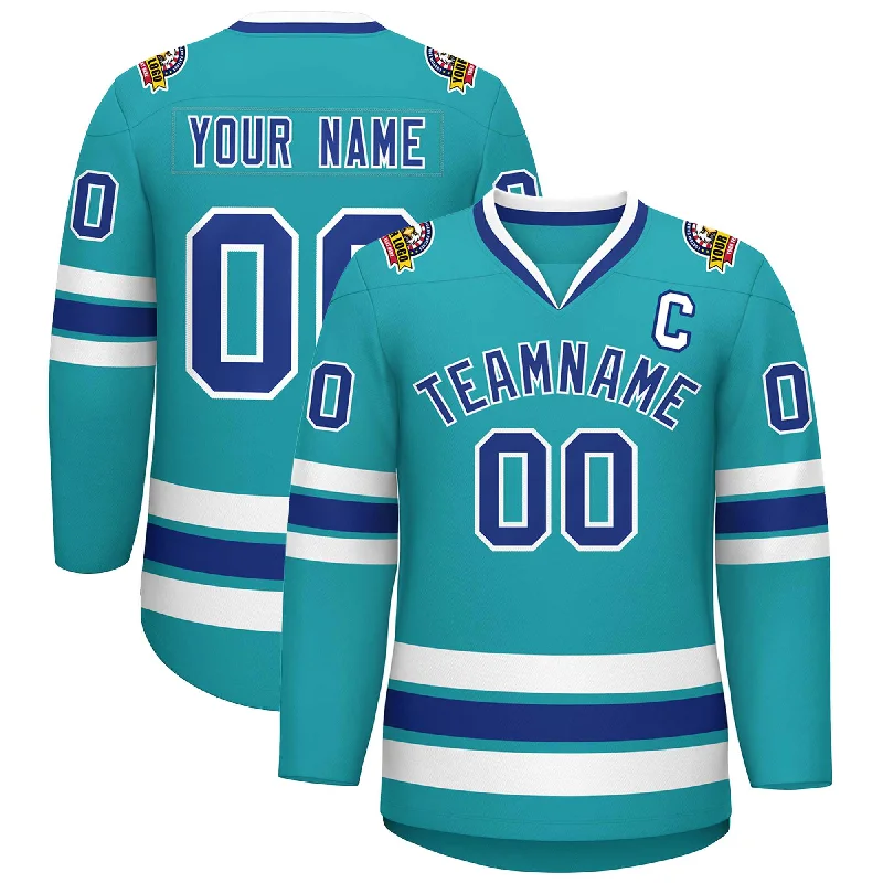 Custom Aqua Royal-White Classic Style Hockey Jersey Confident Men's Power