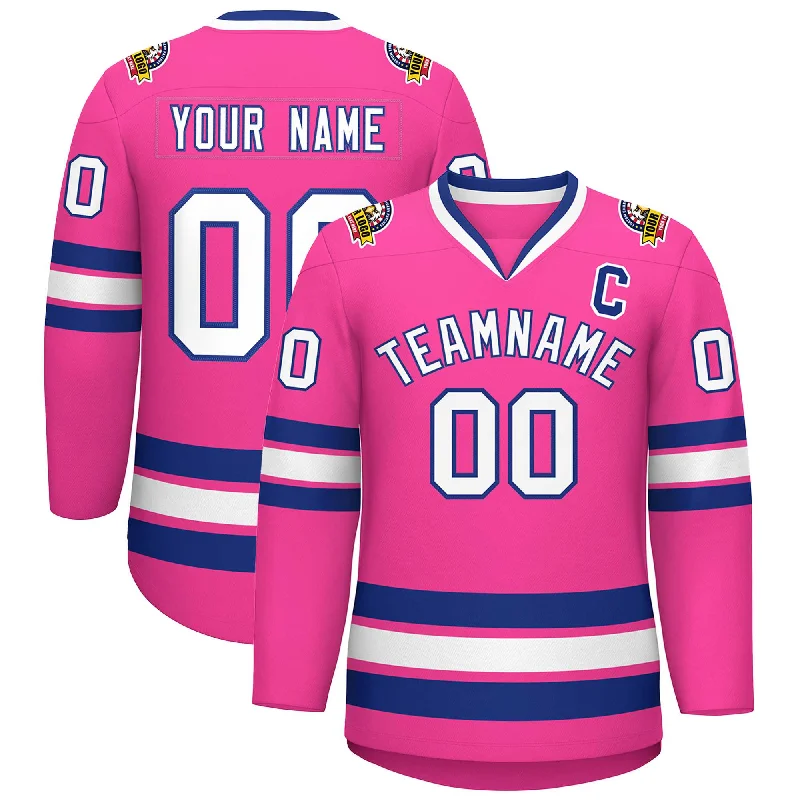 Custom Pink White-Royal Classic Style Hockey Jersey Dynamic Men's High