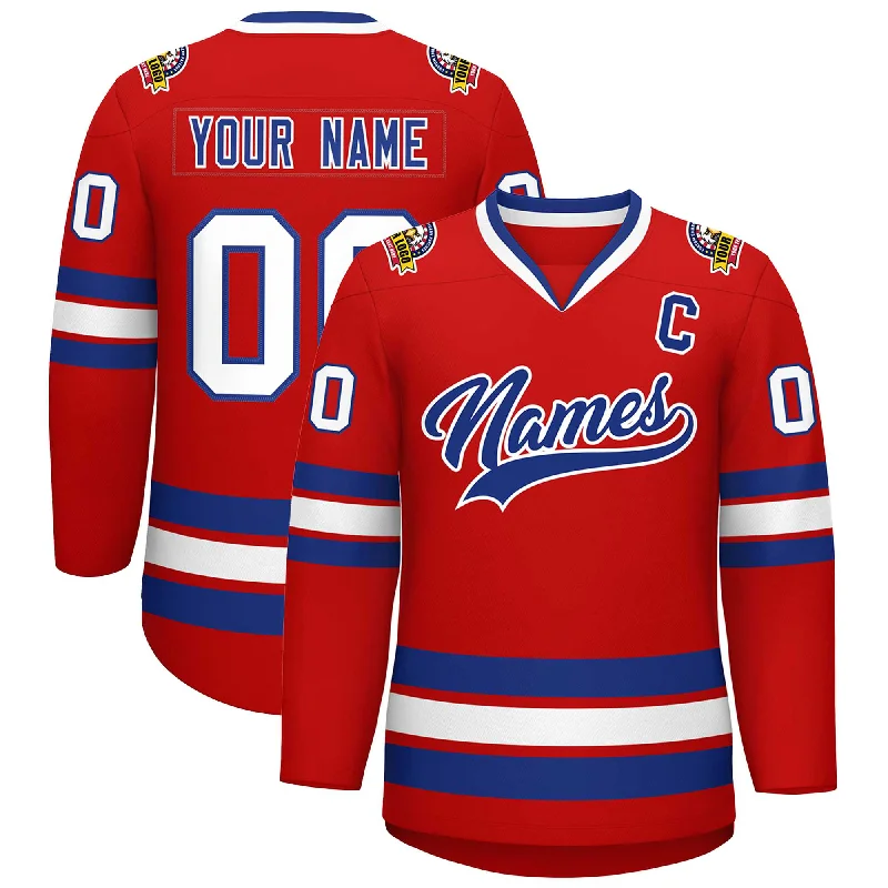 Custom Red Royal-White Classic Style Hockey Jersey Polished Men's Satin