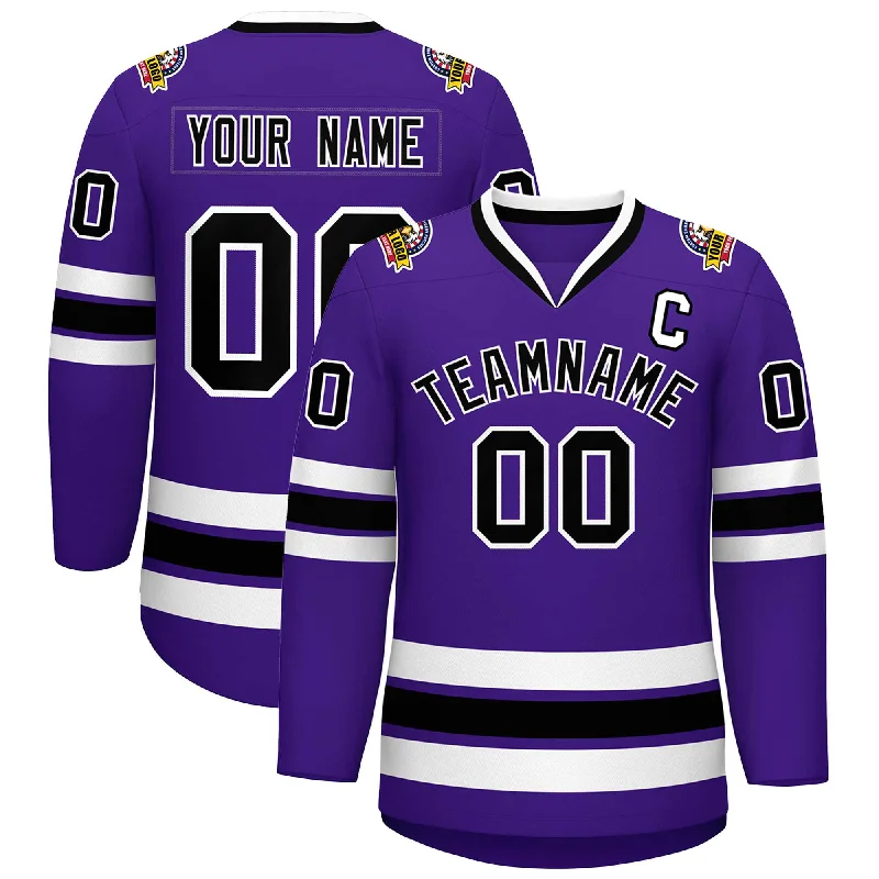 Custom Purple Black-White Classic Style Hockey Jersey Dynamic Men's Glow