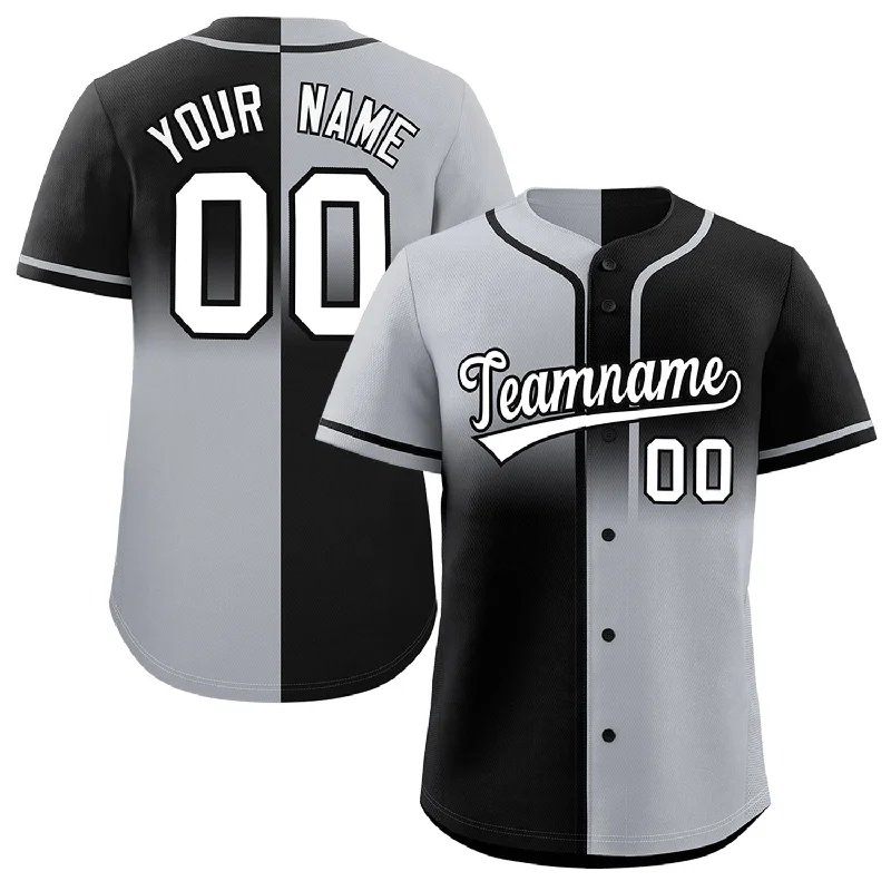 Custom Black Gray Personalized Symmetrical Gradient Design Authentic Baseball Jersey Modern Men's Geometric