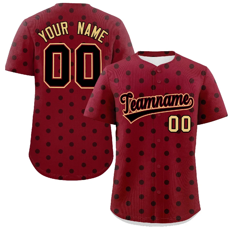 Custom Crimson Black Personalized Polka Dot Graffiti Pattern Authentic Baseball Jersey Tailored