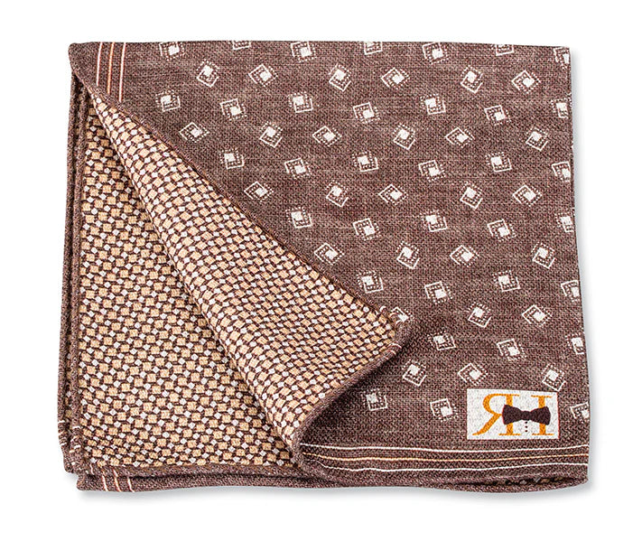 R. Hanauer Pocket Square - Brown Medallion & Geometric Masculine Men's 