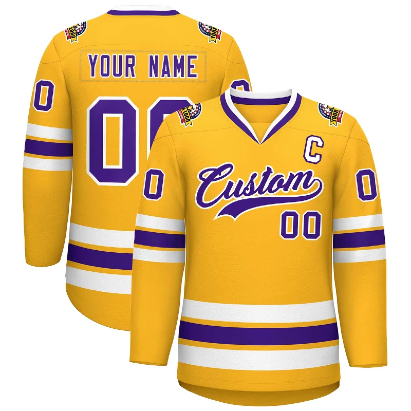 Custom Gold Purple-White Classic Style Hockey Jersey Lumberjack