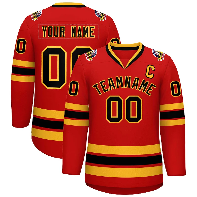 Custom Red Black-Gold Classic Style Hockey Jersey Bohemian Men's Free