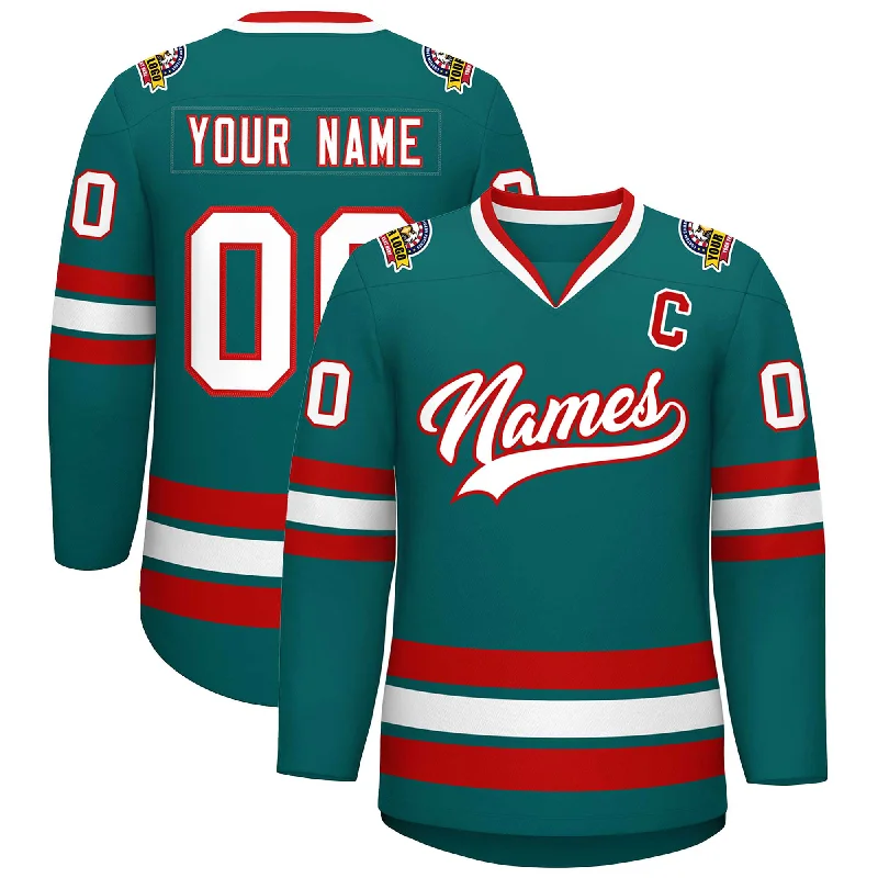 Custom Teal White-Red Classic Style Hockey Jersey Modern Men's Geometric