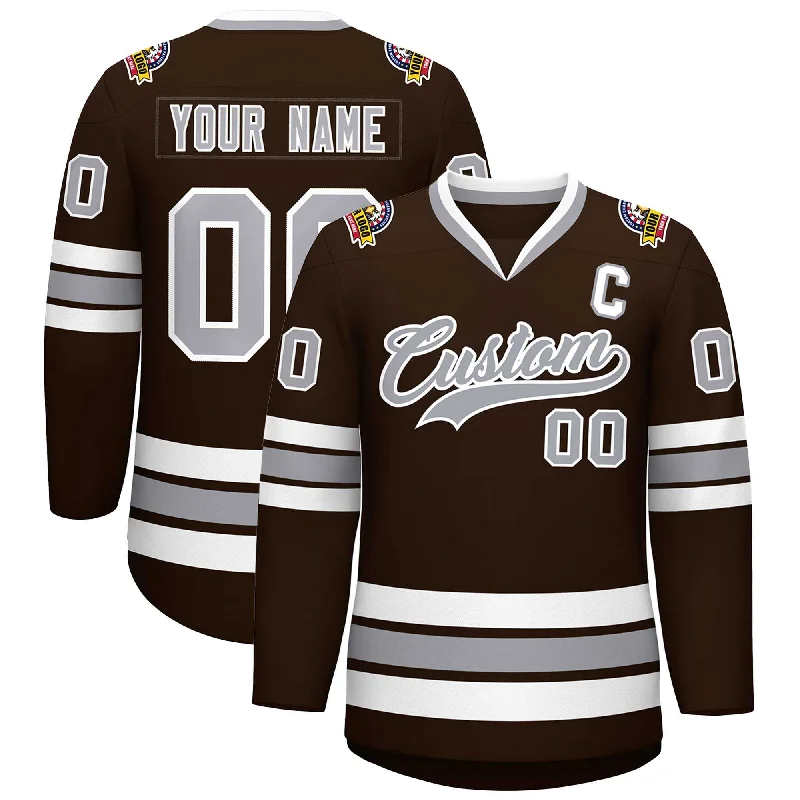 Custom Brown Gray-White Classic Style Hockey Jersey British Gentleman Style