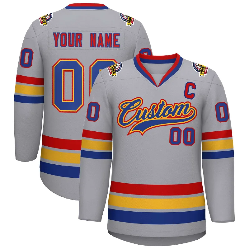 Custom Gray Royal Gold-Red Classic Style Hockey Jersey Cozy Men's Winter