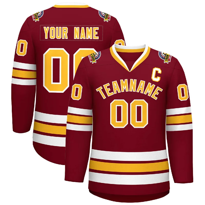 Custom Crimson Gold-White Classic Style Hockey Jersey Lumberjack