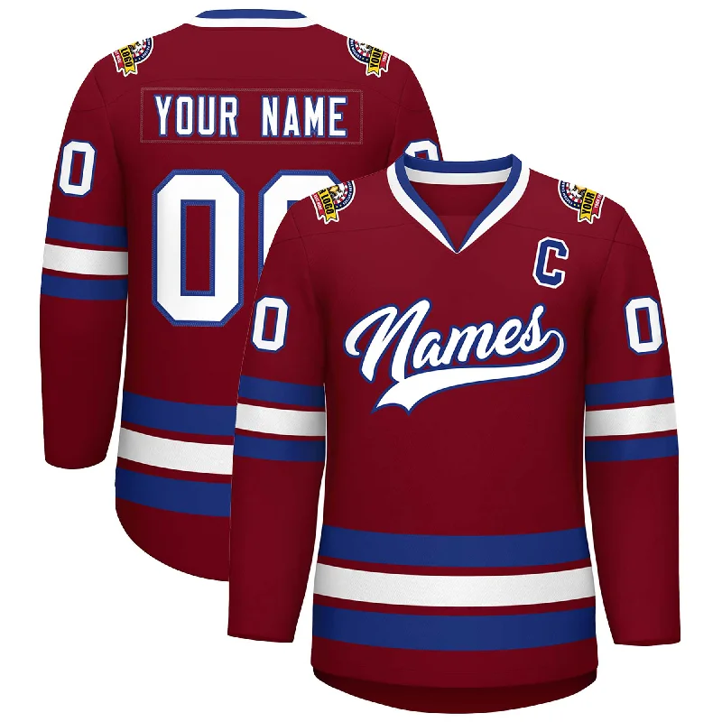 Custom Crimson White-Royal Classic Style Hockey Jersey Laid