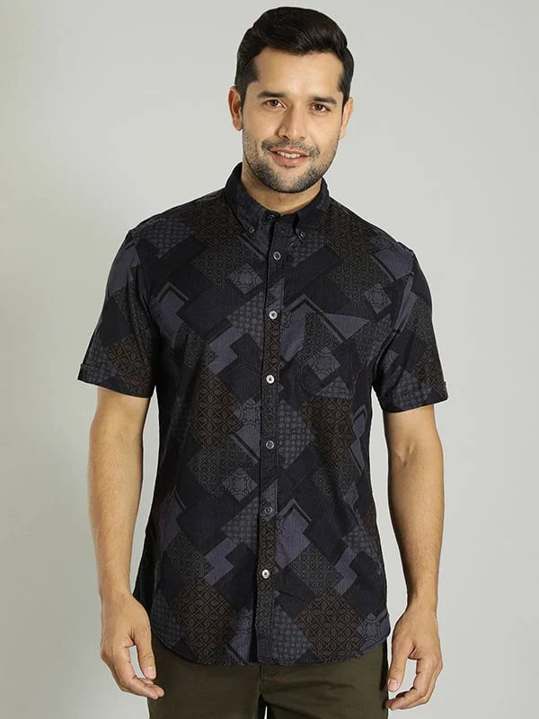 Men Printed Half Sleeve Cotton Shirt Practical Men's Multi