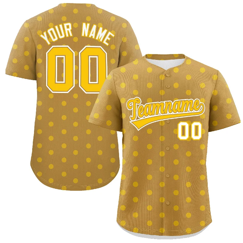 Custom Old Gold Gold Personalized Polka Dot Graffiti Pattern Authentic Baseball Jersey Cool Men's Skate