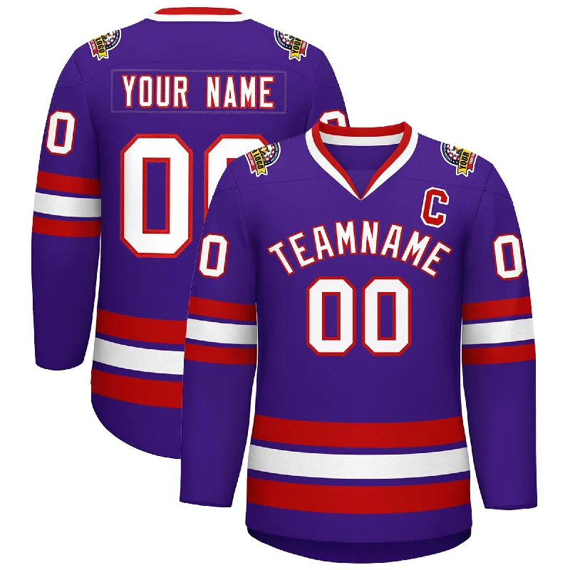 Custom Purple White-Red Classic Style Hockey Jersey Vintage Men's 1970S Disco