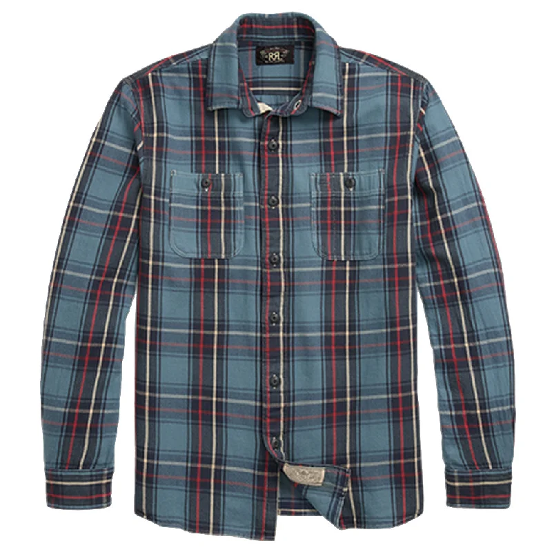 Double RL『PLAID TWILL WORKSHIRT』(BLUE) Refined Men's European