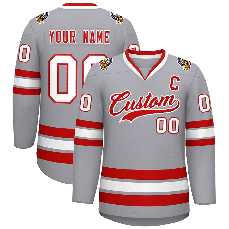 Custom Gray Red-White Classic Style Hockey Jersey Earthy Men's Sustainable 