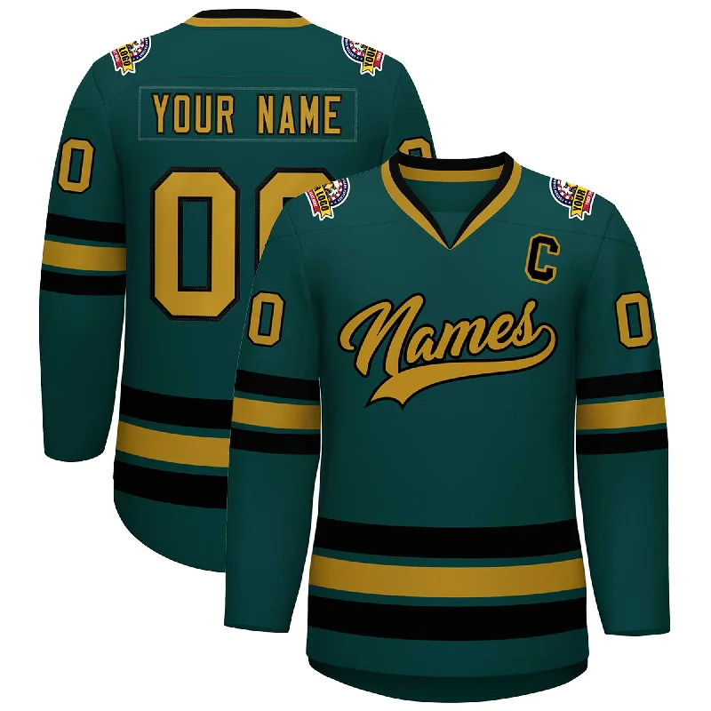 Custom Midnight Green Old Gold-Black Classic Style Hockey Jersey Masculine Men's 