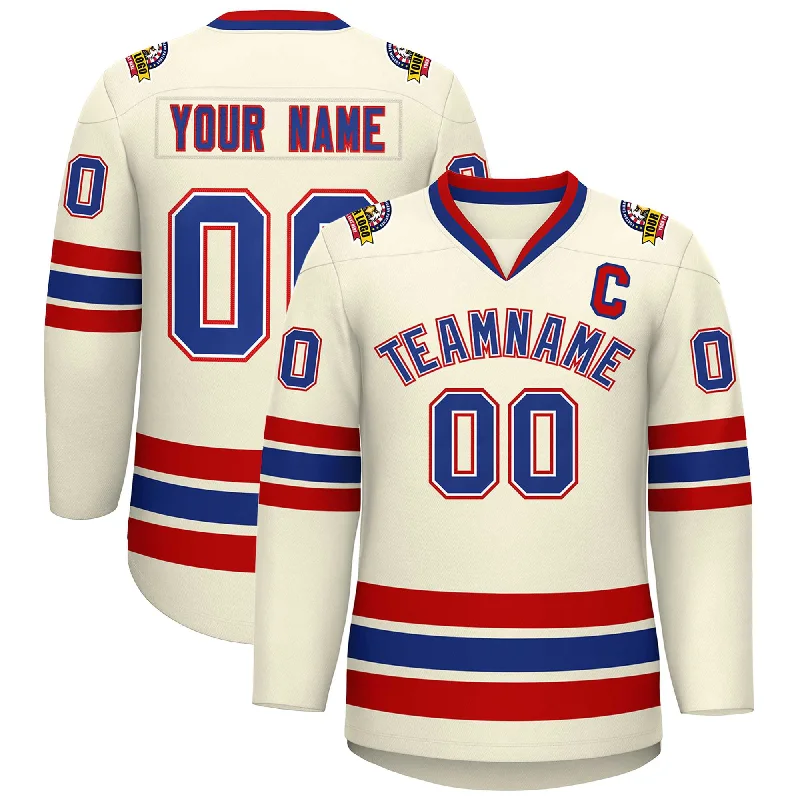 Custom Khaki Royal White-Red Classic Style Hockey Jersey Elegant Men's Cashmere