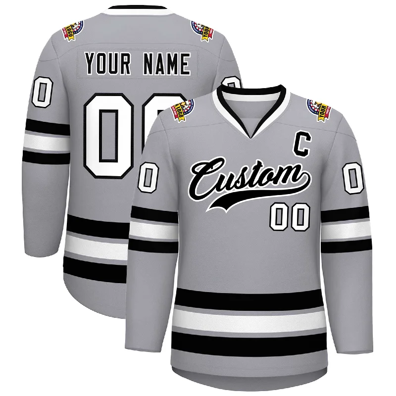 Custom Gray Black-White Classic Style Hockey Jersey Trendy Men's Oversized