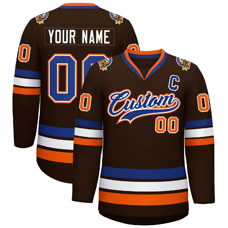 Custom Brown Royal White-Orange Classic Style Hockey Jersey Rugged Men's Outdoor 