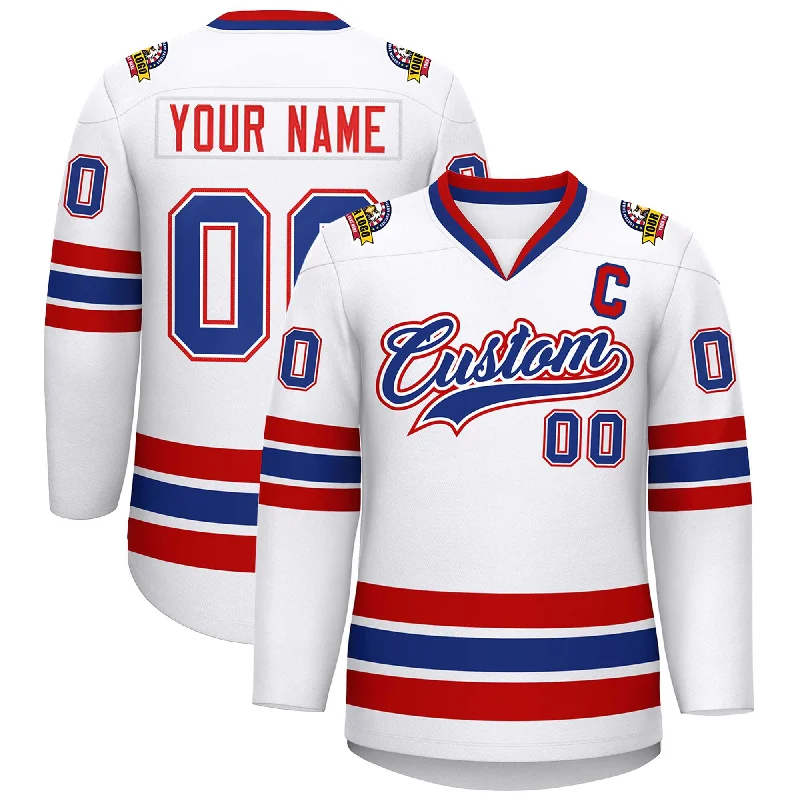 Custom White Royal White-Red Classic Style Hockey Jersey Bold Men's Statement