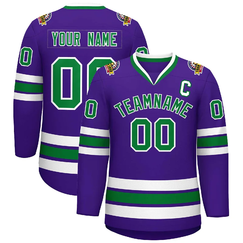 Custom Purple Kelly Green-White Classic Style Hockey Jersey Adventure