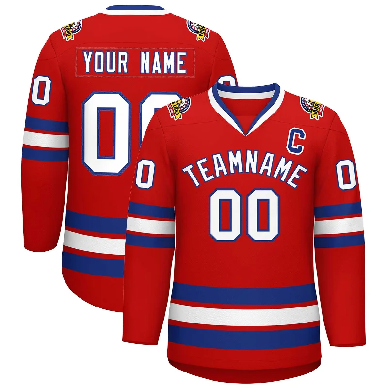 Custom Red White-Royal Classic Style Hockey Jersey Laid