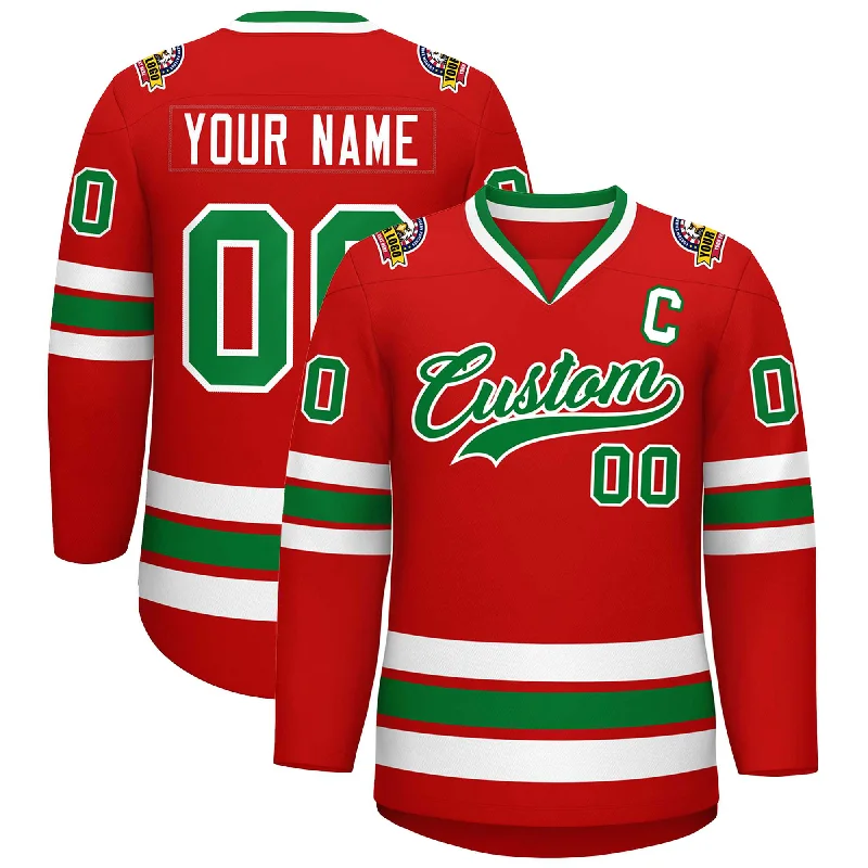 Custom Red Kelly Green-White Classic Style Hockey Jersey Bold Men's Animal