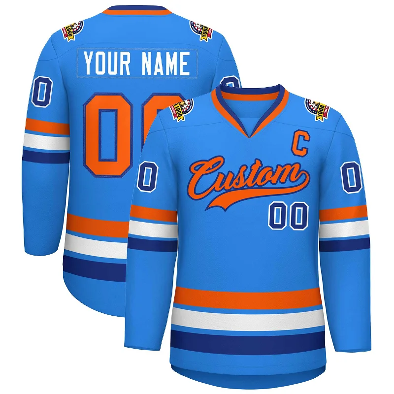 Custom Powder Blue Orange-Royal Classic Style Hockey Jersey Modern Men's Geometric