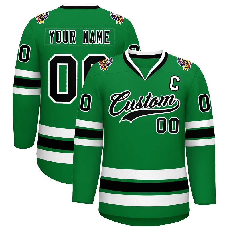 Custom Kelly Green Black-White Classic Style Hockey Jersey Street